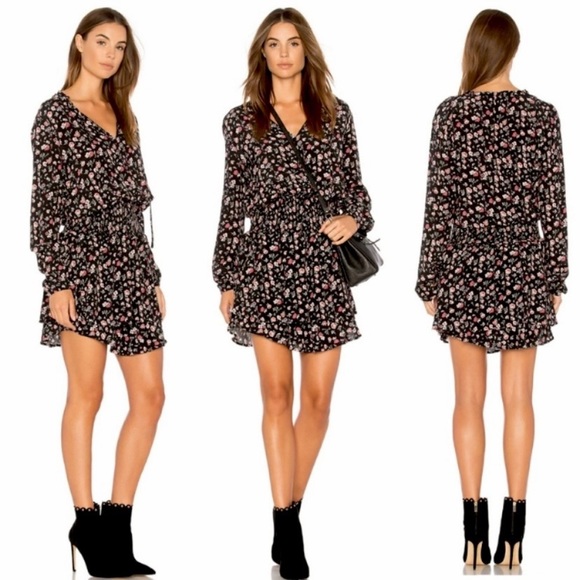 Rails Romee Floral Print Long Sleeve Mini Dress Pink Rose Smocked Tie Neck Sz S - Picture 3 of 10